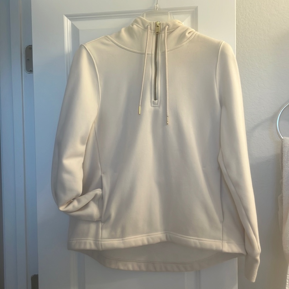Athleta Cozy Karma 1/4 zip Hoodie in Chantilly Cream